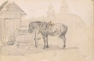 Hest og kjerre ved Leksand kirke