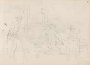Male figures in workshop interior