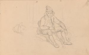 Male head; seated male figure