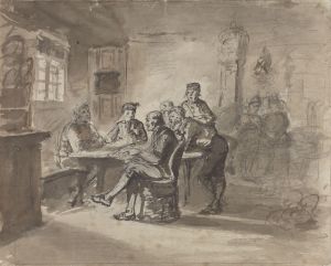 Menn i samtale rundt bord i bondestue