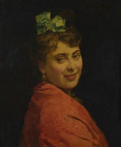 A portait of a lady with a red shawl