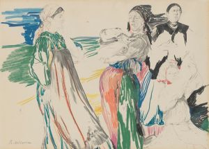 Sketch of figures in a landscape