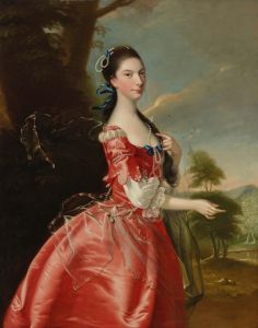 Portrait of Miss Ann Carver before a landscape