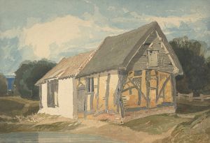 Farm Building by a Pond