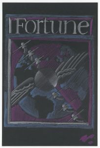[Graphic designs for Fortune magazine.] [Study for cover with telephone lines and wings over the globe