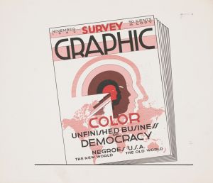 Graphic design for cover of Survey Graphic Magazine; ‘Color, Unfinished Business of Democracy’.] [Design with map of Earth and human faces
