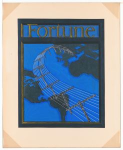 Graphic designs for Fortune magazine.] [Study for cover with telephone lines spanning the globe