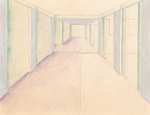 [Interior design drawings for unidentified rooms.] [Sketch for hallway colored green and purple