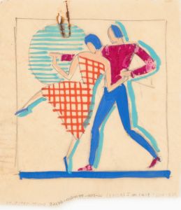 [Miscellaneous small sketches for inlaid table tops.] [Design with dancing couple motif