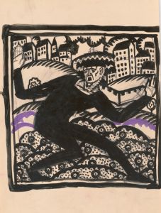 Design for fine art print, ‘The Mad Dancer’.] [Original study for woodcut print