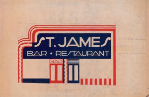 Designs and photographs for alterations to St. James Bar Restaurant, W. 181st St. and Broadway, New York, NY.] [Study of exterior elevation