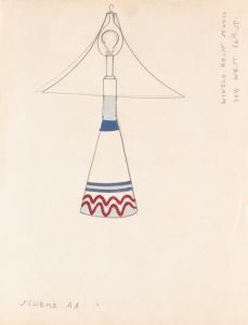 Designs for lamps with triangular shades.] [Design with white, red, and metallic silver