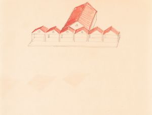 Designs for roadhouse or terrace restaurant.] [Perspective elevation with colored roof