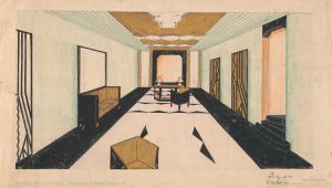 Designs for Shellball Apartments, 8300 Talbot St. at Lefferts Blvd., Kew Gardens, New York, NY.] [Perspective drawing of lobby