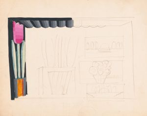 Designs for theater with black-framed proscenium and boldly colored settings.] [Study for stage light wall decoration, possibly for Caf ̌Crillon  ….