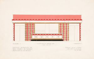 Drawings for proposed decorations of Mike Lyman’s Restaurant, 424 W. Sixth St. Los Angeles, CA.] [Scheme 1; elevation – K – showing bar