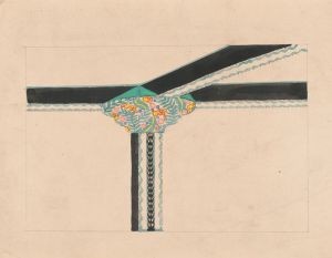 Floral design for pier, capital, and ceiling.] [Perspective elevation drawing