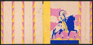 Graphic design for cover of the book ‘The Sun God’s Children’., Drawing with American Indian on horseback