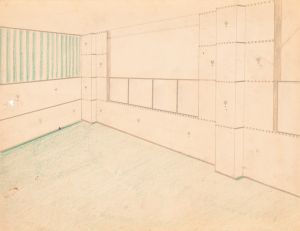Interior design drawings for unidentified rooms.] [Sketch for interior with green coloring and floral pattern on wall