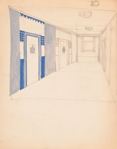 Interior design sketches for Alamac Hotel, 71st and Broadway, New York, NY.] [Incomplete interior perspective of a hallway