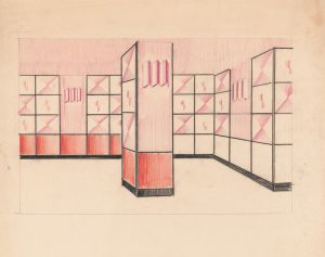 Interior perspective drawings of Hotel Siwanoy, Mount Vernon, NY.] [Interior perspective, unidentified room in pink, vermillion, and black