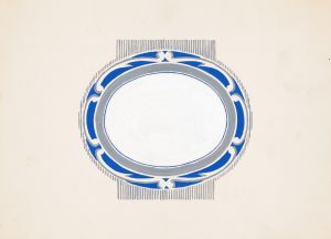 Sketch for oval medallion and ‘Ruppert Beer’ blue and silver logo