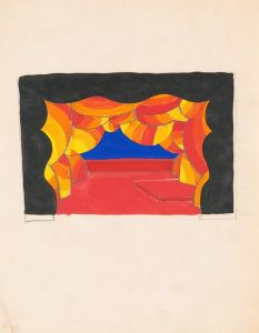 Designs for theater with black-framed proscenium and boldly colored settings.] [Study for stage light wall decoration, possibly for Caf ̌Crillon  ..