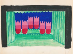 Designs for theater with black-framed proscenium and boldly colored settings.] [Study for stage light wall decoration, possibly for Caf ̌Crillon …..