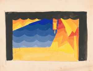 Designs for theater with black-framed proscenium and boldly colored settings.] [Study for stage light wall decoration, possibly for Caf ̌Crillon …