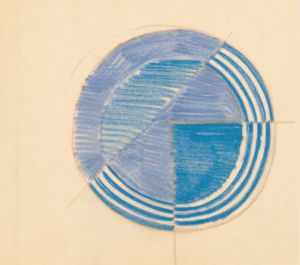 Miscellaneous small sketches for inlaid table tops.] [Design with blue circular motif