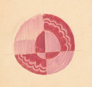 Miscellaneous small sketches for inlaid table tops.] [Design with red and pink circular motif