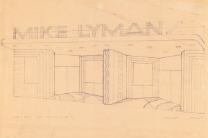Drawings for proposed decorations of Mike Lyman’s Restaurant, 424 W. Sixth St. Los Angeles, CA. Perspective of entrance