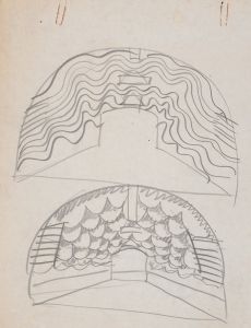 Suggested treatments of Auditorium for Theatre and Concert Hall, New York World’s Fair 1939. Sketch for unlettered scheme, for proscenium