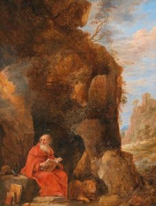 A landscape with Saint Jerome outside a grotto