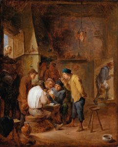 A tavern interior with boors playing cards