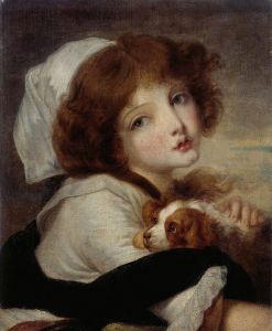 Portrait de fillette au petit chien