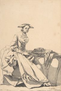 Florentine Woman Wearing a Butterfly Cap and Holding a Hand Warmer