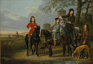 Equestrian Portrait of Cornelis  and Michiel Pompe van Meerdervoort  with Their Tutor and Coachman