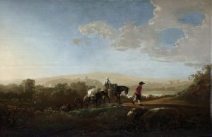 Travelers in Hilly Countryside