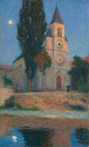 Lever De Lune Derrière L’église De La Bastide-Du-Vert