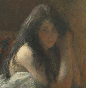 Jeune femme se coiffant huile sur toile