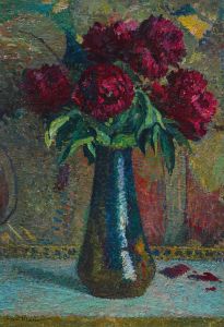 Pivoines rouges dans un vase Dalpayrat