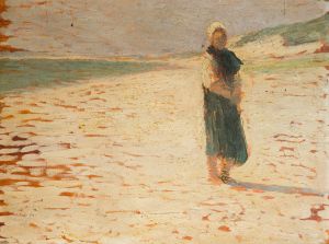 Femme en costume local debout sur une plage