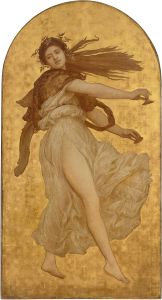 A Dancing Girl with Cymbals in a White Robe