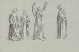 A sheet of studies for ‘Romola’; Monna Brigida’s conversion