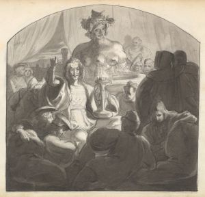 Speaker Addressing Male Figures Gathered at Night Around a Fountain