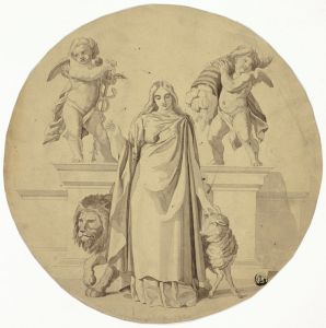 Allegorical Female Figure with Lion, Lamb, Two Putti