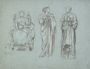 Three studies of draped female figures, one seated