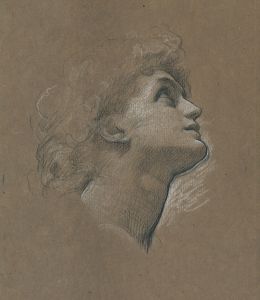 Head study of Dorothy Dene, in profile, for ‘Faith’
