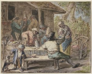 Bauern mit Kindern vor einem Haus